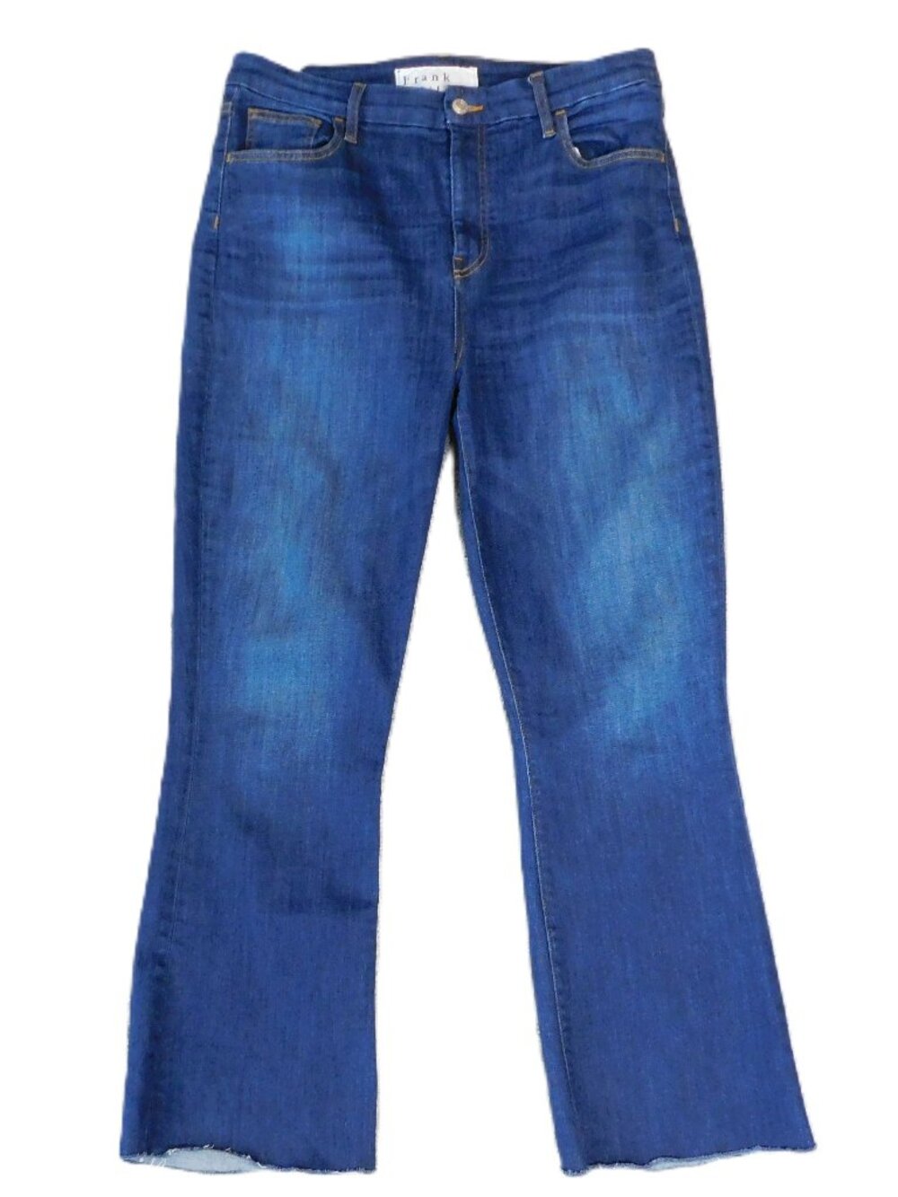 Frank & Eileen Killian High Rise Crop Flare Raw Hem Jeans | Dark Blue | EUC | 32